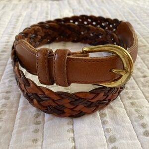 =^.^=VTG Coach British Tan Two Tone Leather Woven Belt Classic Academia Sz 32 M*